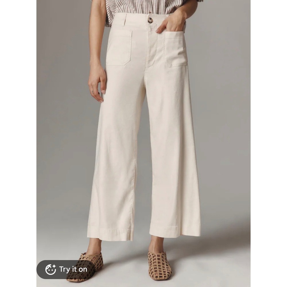 Maeve The Colette Wide Leg Pants Cream High Rise Cropped Size 25 Linen